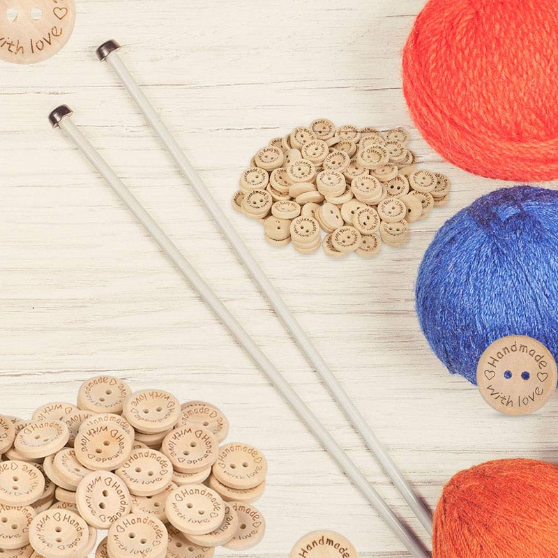 FOCCTS 150 Pcs Wooden Handmade Buttons  2 Holes Wooden Sewing Buttons  Assorted Wooden Handmade with Love Buttons for Sewing Clothing Accessories(15-20-25mm) - Image 4